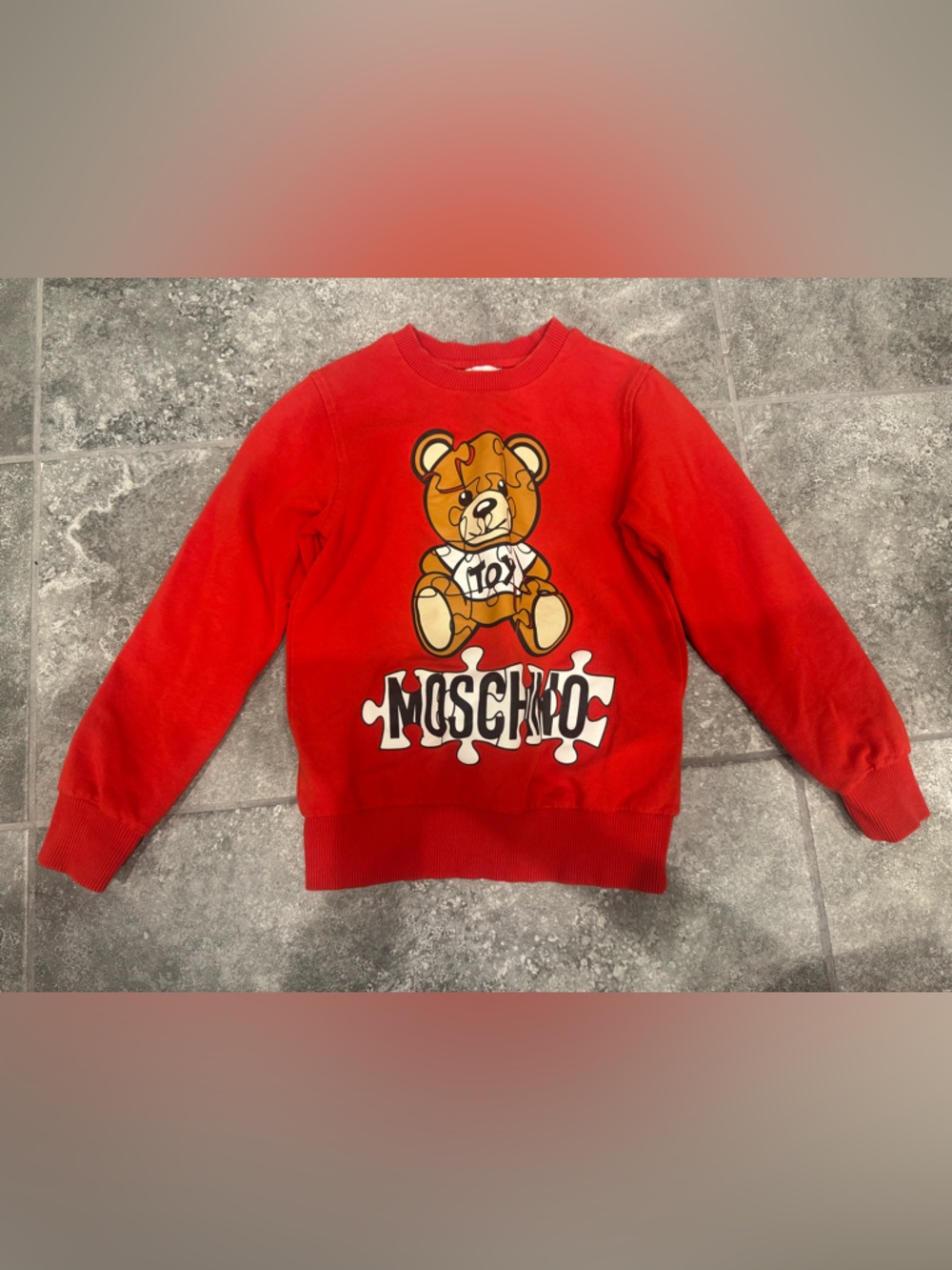Moschino kids red puzzle bear sweatshirt 
size 8Y